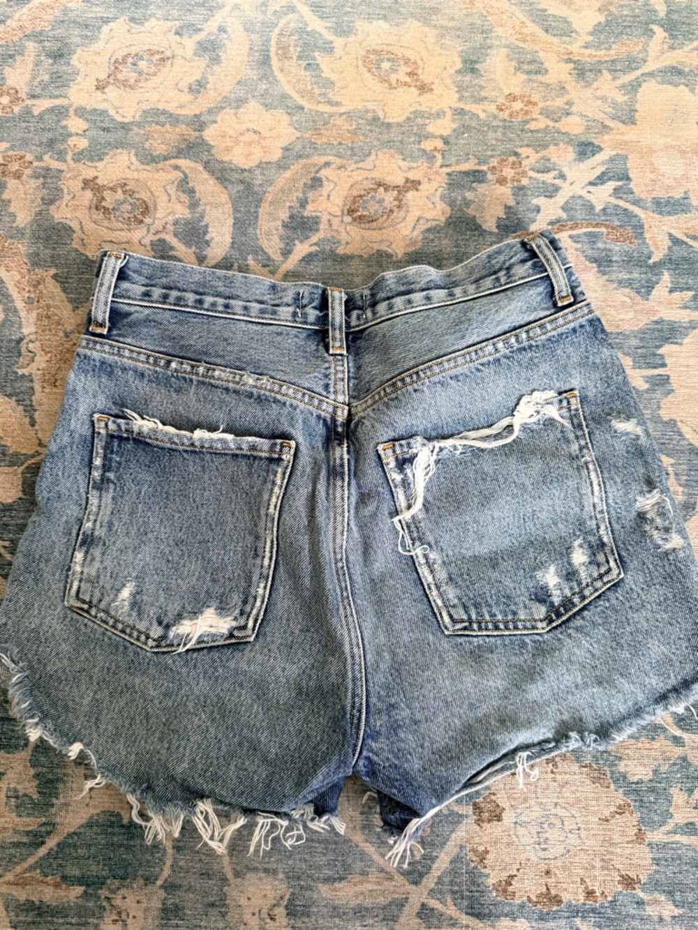 Agolde Distressed Light Blue Denim Cutoff Shorts - Picture 2 of 3